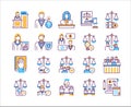 Law and justice line color icons set. Type of court. Judiciary concept. Royalty Free Stock Photo