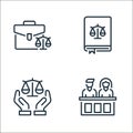 law and justice line icons. linear set. quality vector line set such as jury, justice, law book