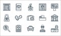 law and justice line icons. linear set. quality vector line set such as prison, police car, fingerprint, thief, clipboard, judge,