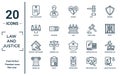 law.and.justice linear icon set. includes thin line death certificate, custody, property and finance, roman law, labour and social