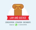 Law and Justice. Vector banner with ionic column symbolized Law and Court