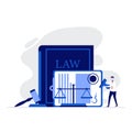 Law and justice vector illustration concept with people character standing near scale of justice, judge gavel and signed legal Royalty Free Stock Photo