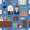 Law justice vector judgement illustration of people lawyer, Judge jury and suspected illegal criminal out-law person Royalty Free Stock Photo