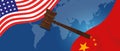 Law legal case trade tension or trade war between US and China, financial concept Flags of USA and China with gavel or Royalty Free Stock Photo