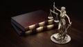 Law Legal System Justice Crime and violence concept. Themis and book on table. 3d Render illustration Royalty Free Stock Photo