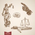 Law legal Themis Justice Lady scales engraving vintage vector