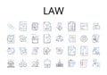 Law line icons collection. Justice, Legislation, Rulebook, Statute, Decree, Regulation, Bylaw vector and linear