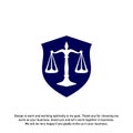 Law office logo in the form of shield with greece column and scales. The judge, Law firm Vector