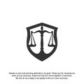 Law office logo in the form of shield with greece column and scales. The judge, Law firm Vector