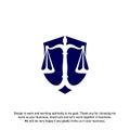 Law office logo in the form of shield with greece column and scales. The judge, Law firm Vector