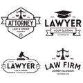 Law office logotypes set with scales of justice, gavel etc illustrations Royalty Free Stock Photo