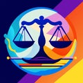 law and order concept, scales of justice on colorful background, vector illustration Generative AI Royalty Free Stock Photo