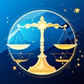 law and order concept with scales of justice over blue background vector illustration AI generated Royalty Free Stock Photo