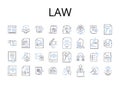 Law line icons collection. Justice, Legislation, Rulebook, Statute, Decree, Regulation, Bylaw vector and linear