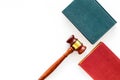 Law student concept. Judge gavel and vintage books on white background top view copy space Royalty Free Stock Photo