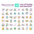 Law of supply and demand RGB color icons set Royalty Free Stock Photo