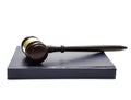 Law theme, mallet of the judge, justice scale, hourglass, book