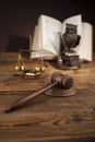 Law theme, mallet of judge, wooden gavel