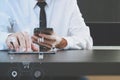 lawer working with smart phone and digital tablet computer in mo Royalty Free Stock Photo