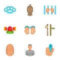 Lawlessness icons set, cartoon style