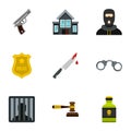 Lawlessness icons set, flat style