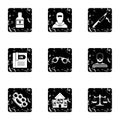 Lawlessness icons set, grunge style