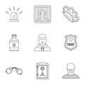 Lawlessness icons set, outline style