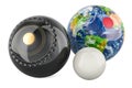 Lawn bowls with texture Earth map and jack, 3D rendering Royalty Free Stock Photo