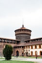 Lawn in the courtyard of the Castello Sforzesco castle. Milan, Italy Royalty Free Stock Photo