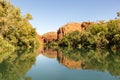 Lawn Hill Gorge is formed by Lawn Hill Creek, which is fed by numerous freshwater springs from the limestone plateau to the west