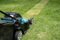 Lawn mover machine cut green grass, Hobby planting home garden Royalty Free Stock Photo