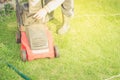 Lawn mower is cleaned from a grass/lawn mower is cleaned from a grass. Copyspace Royalty Free Stock Photo