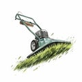 Green Lawn Mower Mowing Grass - Flat Vector Illustration