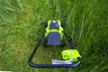 Lawn mower on the grass, lawn care, mowing the grass, country cares