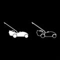 Lawn mower icon set white color illustration flat style simple image Royalty Free Stock Photo