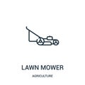 lawn mower icon vector from agriculture collection. Thin line lawn mower outline icon vector illustration. Linear symbol for use Royalty Free Stock Photo