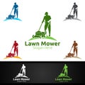Lawn Mower Logo for Lawn Mowing Gardener Design Royalty Free Stock Photo