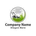 Lawn Mower Logo Vector Icon Illustration,Lawn Care Services Vector Logo Royalty Free Stock Photo