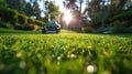 Lawn Mower on Lush Green Field Royalty Free Stock Photo