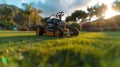 Lawn Mower on Lush Green Field Royalty Free Stock Photo