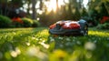 Lawn Mower on Lush Green Field Royalty Free Stock Photo