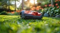 Lawn Mower on Lush Green Field Royalty Free Stock Photo