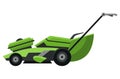 Lawn mower machine in green color. Trimming, pruning and cutting grass electric or petrol mower work tool for garden Royalty Free Stock Photo