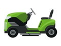 Lawn mower machine in green color. Trimming, pruning and cutting grass electric or petrol mower work tool for garden Royalty Free Stock Photo