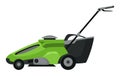 Lawn mower machine in green color. Trimming, pruning and cutting grass electric or petrol mower work tool for garden Royalty Free Stock Photo