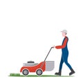 Lawn mower man cutting grass, Backyard jobs Royalty Free Stock Photo