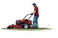 man mowing the lawn with a lawn mower gardening landscaping service business