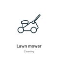 Lawn mower outline vector icon. Thin line black lawn mower icon, flat vector simple element illustration from editable cleaning Royalty Free Stock Photo