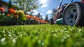 Lawn Mower on Lush Green Field Royalty Free Stock Photo