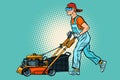 Lawn mower worker. Profession and service